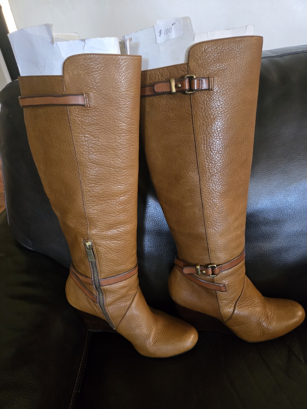 Coach Tall Leather Riding Boots in Cognac Brown